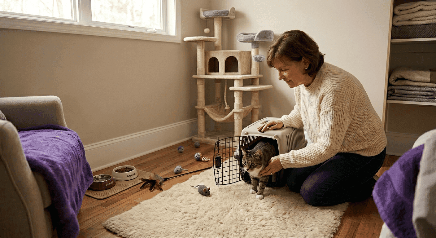Famille d'accueil à domicile avec un chat en attente d'adoption