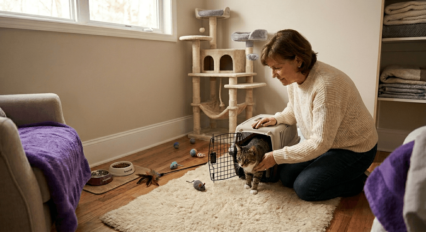 Famille d'accueil à domicile avec un chat en attente d'adoption